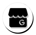 Black Instagram logo centered on a white circular background with a soft drop shadow representing a social media link in the website footer, neutral and professional tone