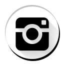 Black Instagram logo centered on a white circular background with a soft drop shadow representing a social media link in the website footer, neutral and professional tone